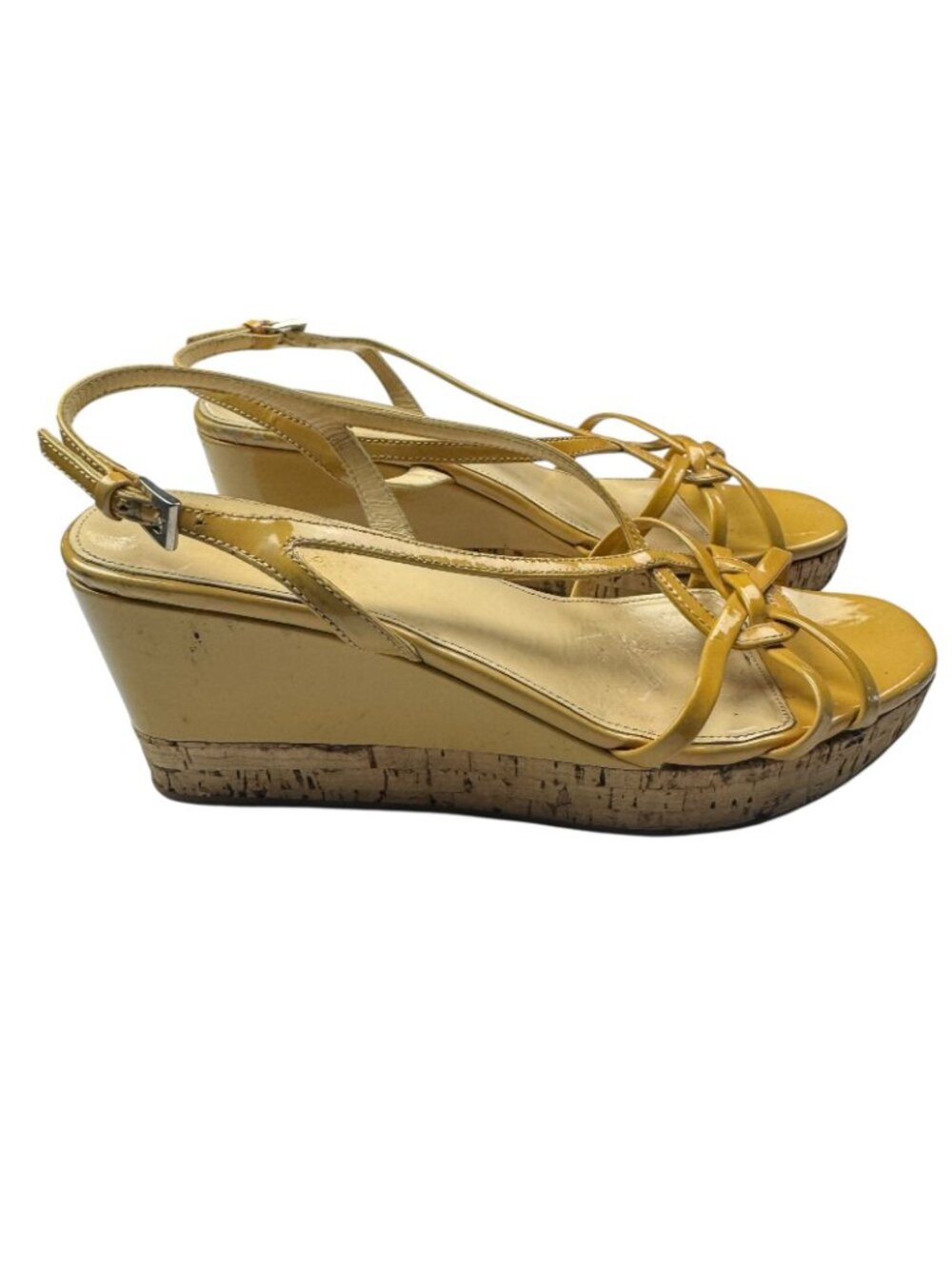 Prada Patent Leather Cork Wedge Platform Sandals Italy Brown Women's Size 37 EU - Picture 4 of 11